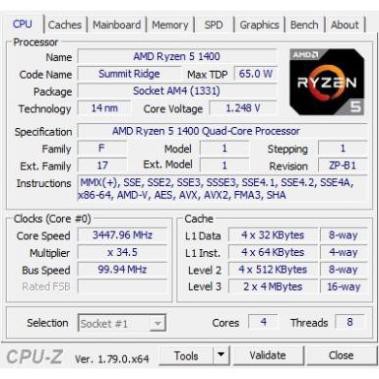 (giá khai trương) Bộ Vi Xử Lý Ryzen 5 1400 4 nhân, 8 luồng - CPU AMD R5 1400 cũ