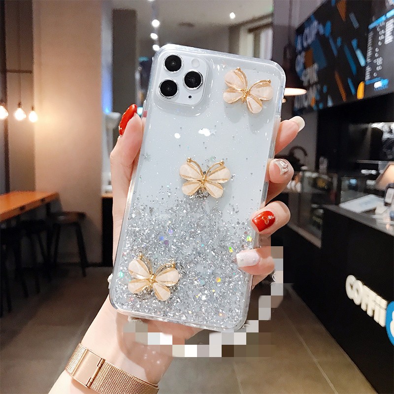 Ốp lưng OPPO A91 A83 A71 A57 A39 A37 A37F F11 F9 F7 F5 F1S Reno5 Pro 2020 Glitter Crystal Three Butterflies Soft TPU Case