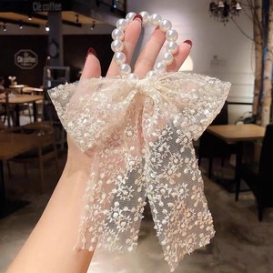 Dây buộc tóc thắt nơ bướm đính ngọc trai phong cách Hàn Quốc thời trang 2021