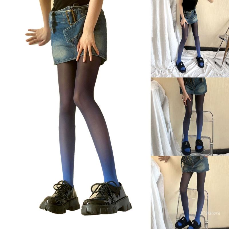Xixi Quần Tất Mỏng Co Giãn Màu Gradient Xanh Dương Gradient Phong Cách Gothic Harajuku Thời Trang Nữ