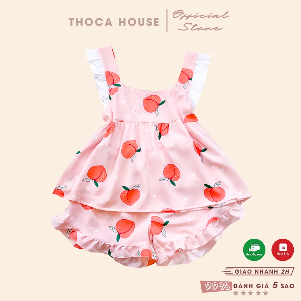 Đồ bộ pyjama mặc ngủ dễ thương áo bèo quần đùi viền ren THOCA HOUSE vải mát mặc thoải mái