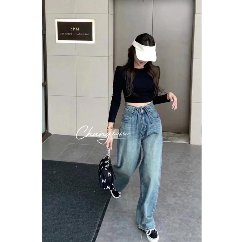 Quần jean nữ ống rộng kèm dây MS982