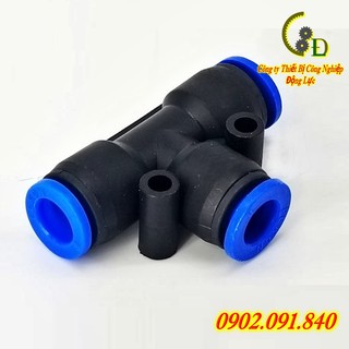 khớp nối nhanh ống khí phi 6, 8, 10 đầu cút nối nhanh dây hơi khí nén chữ T PE06, PE08,PE10, PE12