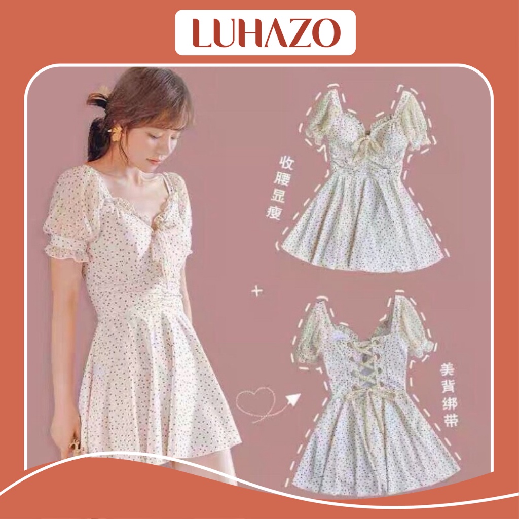 Bikini 1 mảnh Đồ Bơi Nữ Váy kín đáo giá rẻ Đan lưng Tay Phồng Hot Hit 2021 6109&amp;8054 DK2T401