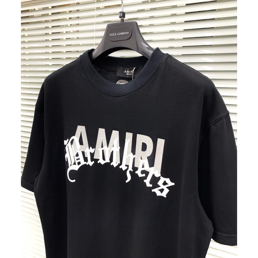 áo thun tin phối 3D chữ AMIRI bản lớn trước ngực phong cách đơn giản lịch sự, cototn dạo phố dã ngoại thoải mái hè