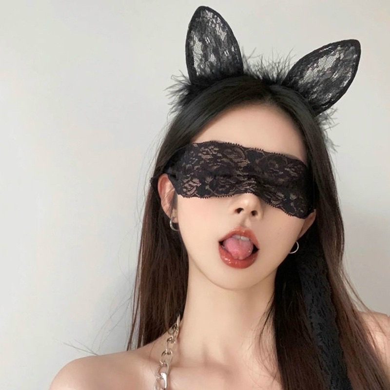 Băng Đô Cài Tóc Tai Thỏ Bằng Ren Phong Cách Quyến Rũ