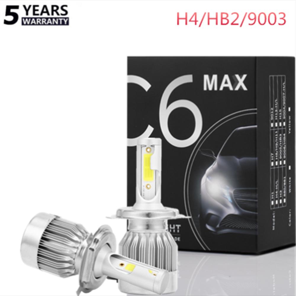 ♞2 bóng đèn pha xe hơi c6 max cob h4 7600lm 72w
