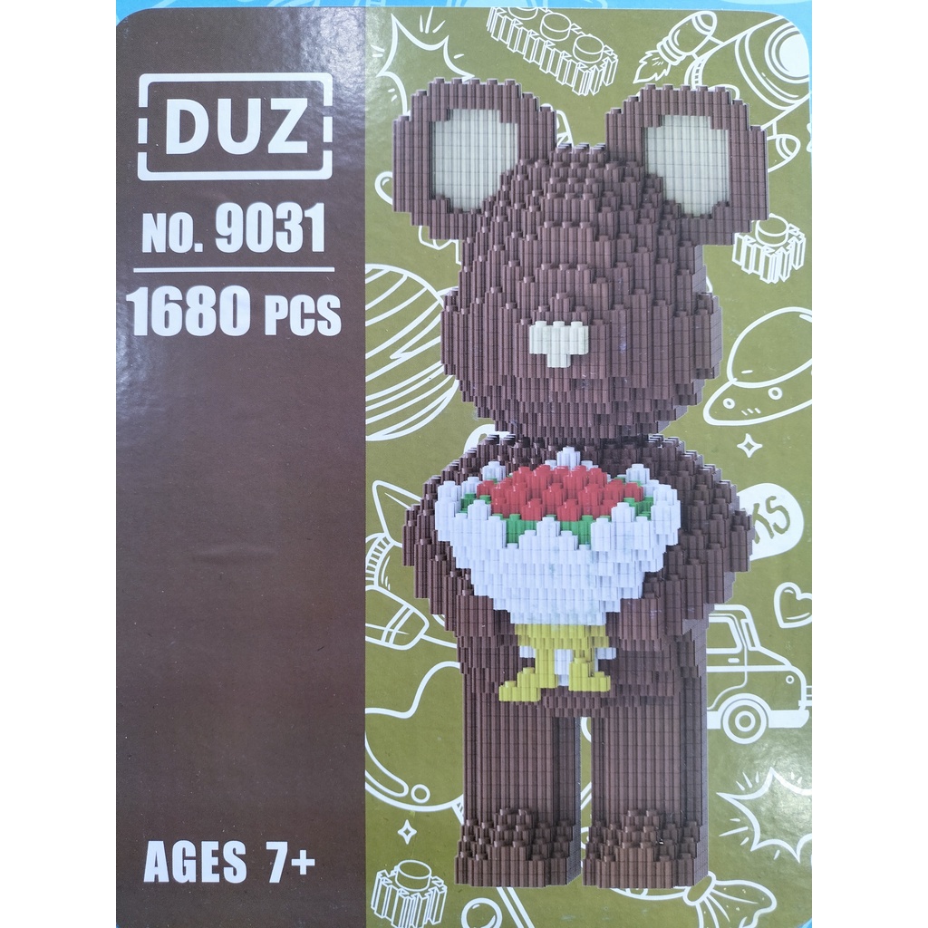 Xếp hình gấu lego bearbrick cầm hoa size to 35cm