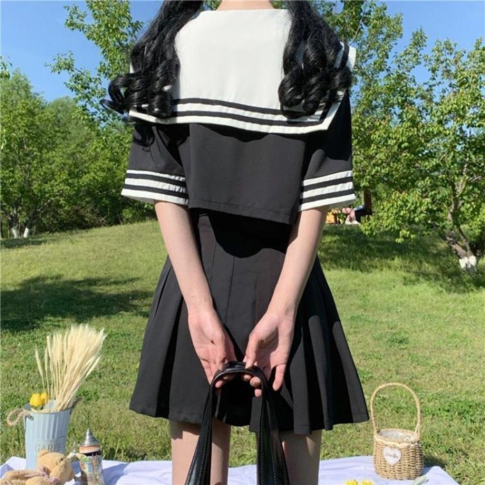 Set Áo Thủy Thủ + Chân Váy Xếp Li Phong Cách Nhật Bản Thời Trang Cho Nữ