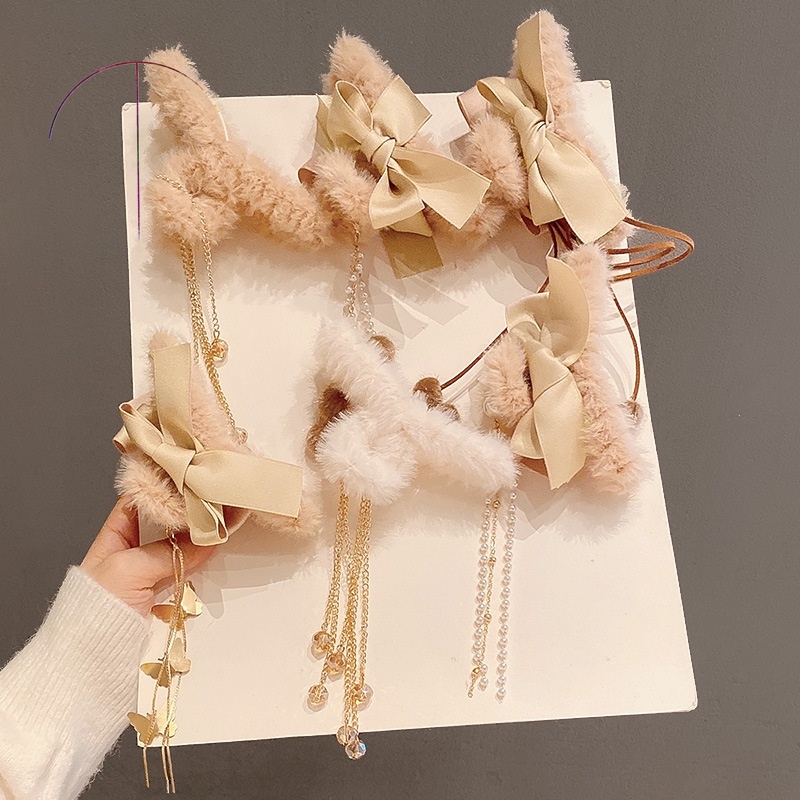 Kẹp tóc càng cua hình nơ phối ngọc trai giả thời trang cho nữ