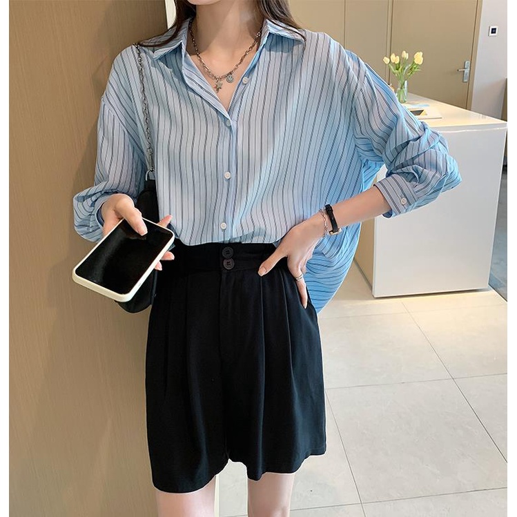 Áo Sơ Mi Nữ Dáng Rộng Họa Tiết Sọc Kiểu Dáng Mới