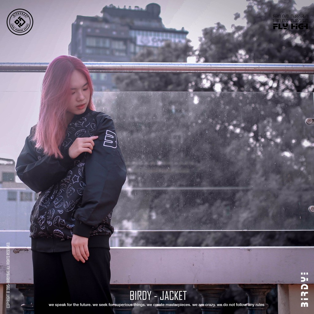 Áo khoác thời trang nam nữ Birdybag varsity bomber pattern penguin
