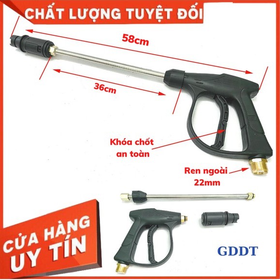 [Mã LIFEXANH03 giảm 10% đơn 500K] (HÀNG LOẠI 1) Súng rửa xe áp lực cao ren ngoài 22mm Và 14mm kèm ông nối inox dài 36cm