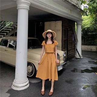 [ORDER] Đầm linen vintage 2 mảnh cổ vuông cực xinh D107