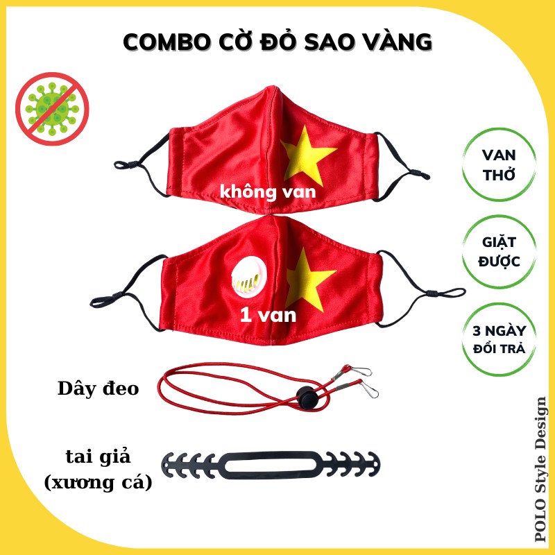 Combo Khẩu trang van thở + Dây đeo POLO Style - Dễ thở, đeo thoải mái không đau tai, sử dụng ít nhất 6 tháng