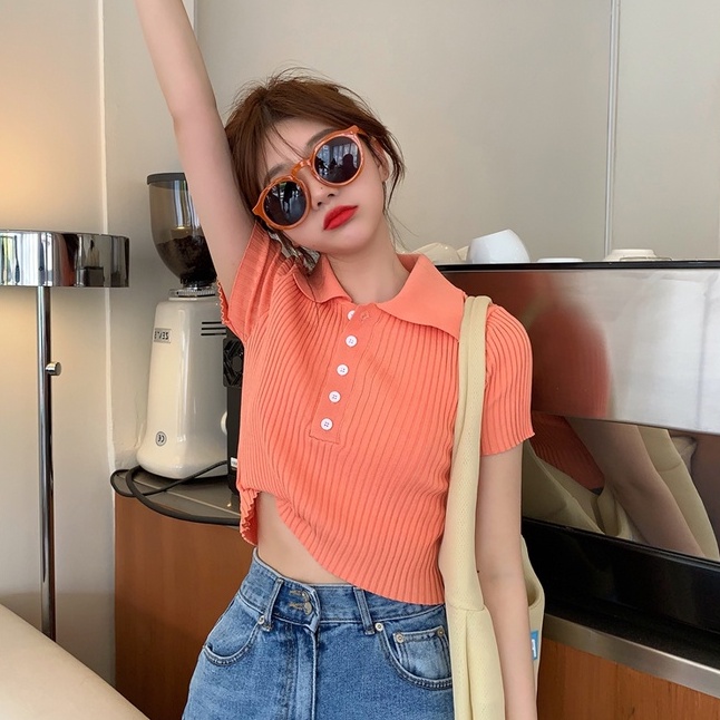 Áo Thun POLO Dệt Kim Tay Ngắn Màu Sắc Đơn Giản Trẻ Trung