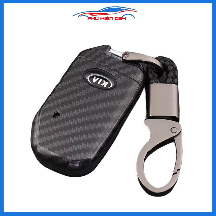 Ốp vỏ bọc chìa khóa xe Cerato 2019-2023 sợi nhựa cacbon kèm móc treo Inox