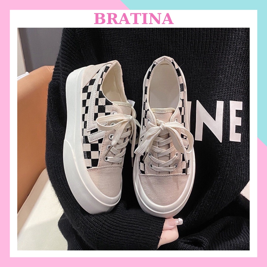 Giày nữ thể thao sneaker đi học đẹp trắng đen big size đế cao 5 cm BRATINA G007