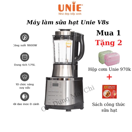 Máy làm sữa hạt đa năng Unie V8S - Công suất 1800W, dung tích 1.75L, thông báo bằng giọng nói - Hàng chính hãng