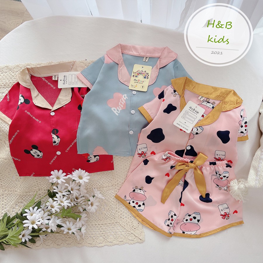 [6-18KG] Pijama lụa cao cấp mềm mịn cho bé yêu - pijama lụa phối nơ điệu cho bé