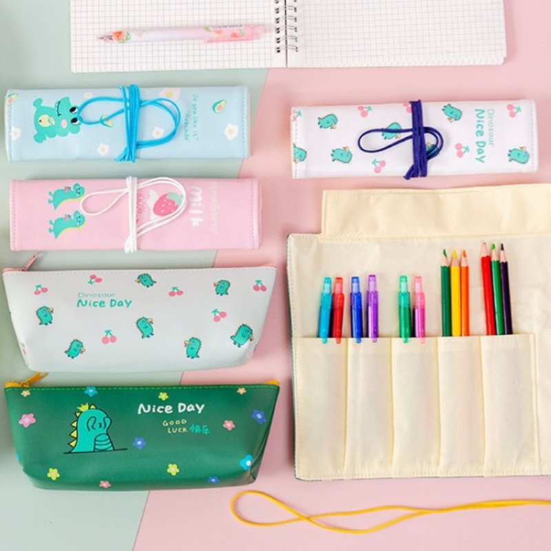 Túi Đựng Bút Dạng Cuộn Hình Khủng Long Phong Cách Hàn Quốc Đơn Giản Sáng Tạo Cho Nữ