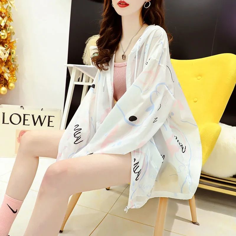 Áo Khoác Chống Nắng Dáng Rộng In Họa Tiết Graffiti Phối Màu Thời Trang Mùa Hè Dễ Phối Đồ Cho Nữ