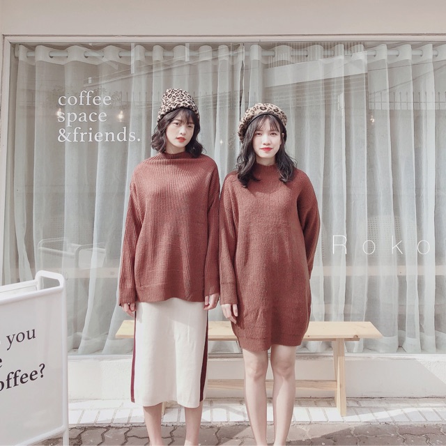 ÁO LEN NÂU CỔ CAO - ÁO VÁY LEN NÂU CỔ CAO