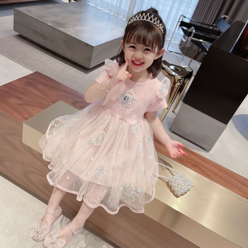 Đầm NgắN Tay PhốI LướI ThờI Trang Cho Bé GáI