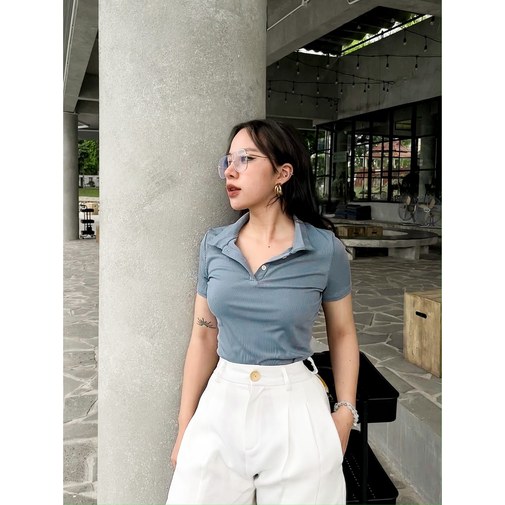 Áo Polo Croptop Cổ Bẻ MOMOCO vải cotton tăm nhỏ co giãn 4 chiều M2957