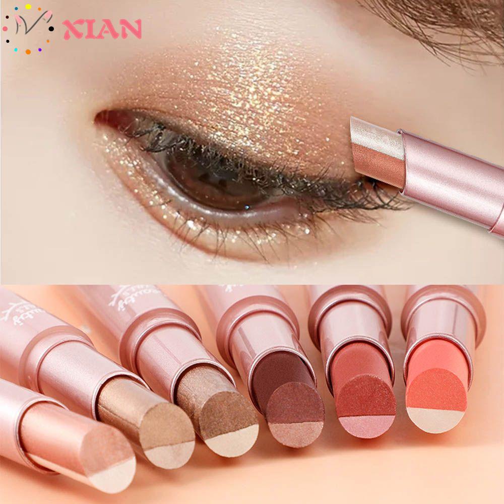 Thỏi phấn mắt 2 màu kháng nước hiệu ứng lì/ nhũ thiết kế dạng vặn trang điểm tiện lợi