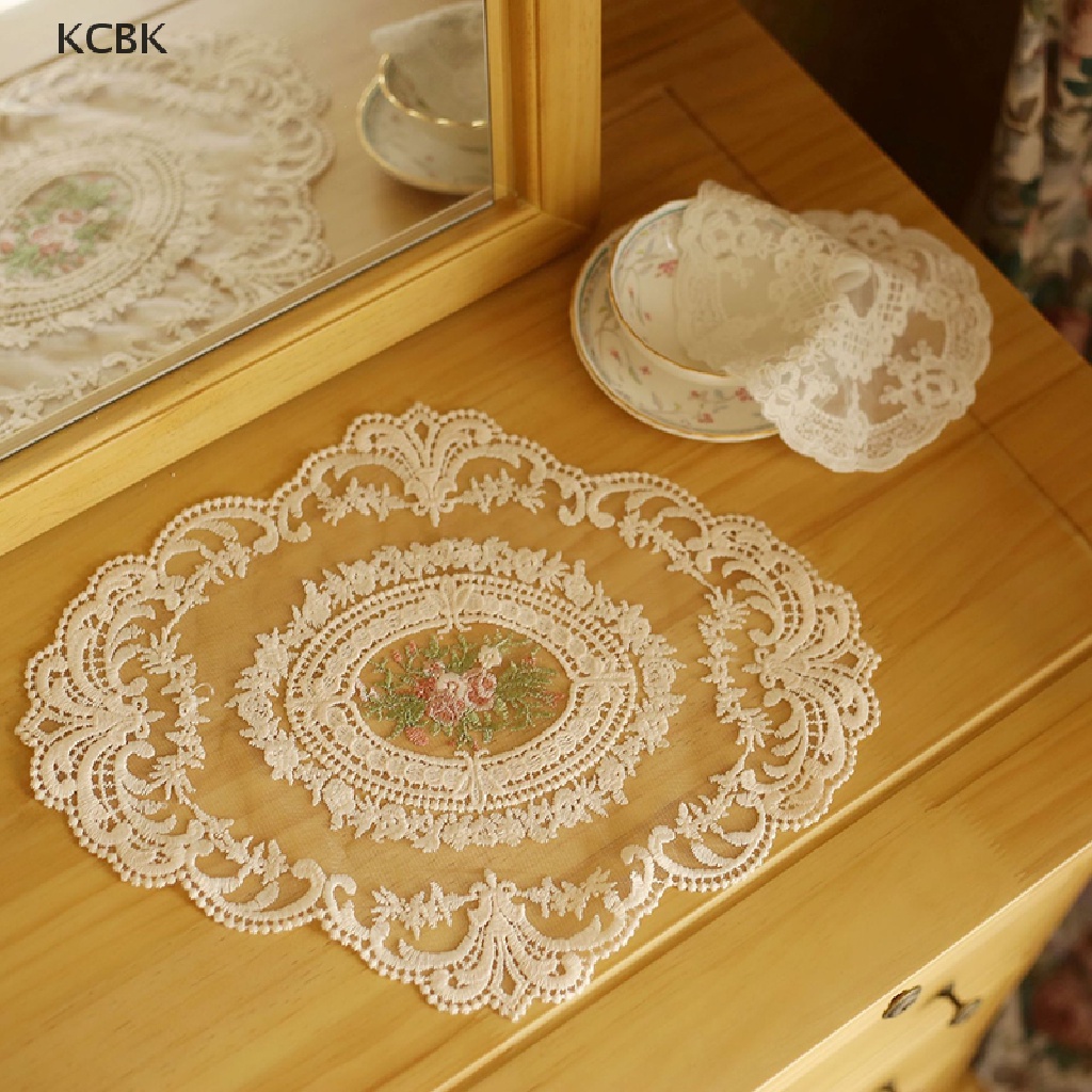 KC 1Pc Dining Table Embroidery Placemat European Style Lace Fabric Plate Mat BK
