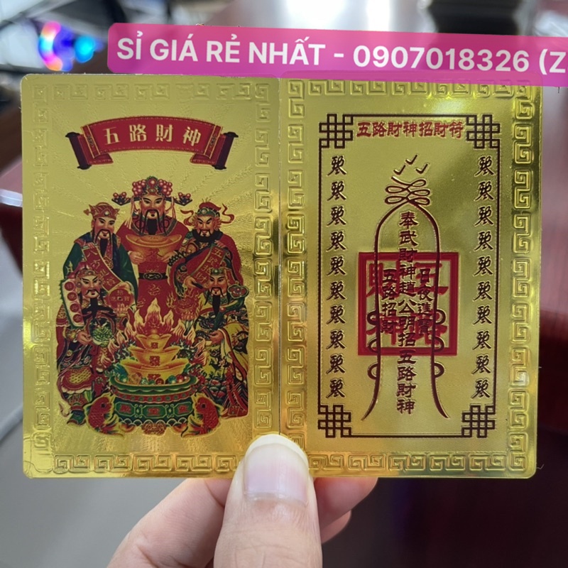 Kim Bài Ngũ Lộ Thần Tài plastic vàng - Khai Vận Mở Cung Tài Lộc - Bình An mạ vàng