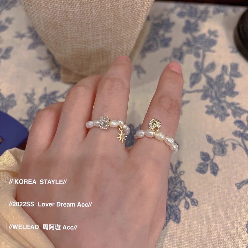 Nhẫn ngọc trai nhân tạo phối charm