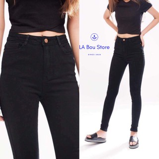 Quần jeans skinny nữ đen cạp cao 1 cúc LA-JE-01