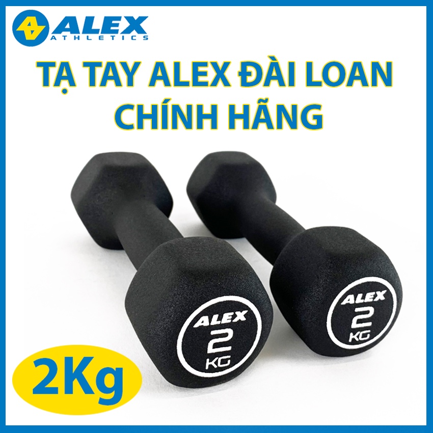 Bộ Tạ Tay Lục Giác Tại Nhà 2Kg ALEX Cao Cấp, Lõi Gang Đặc Bọc Cao Su, Tập Gym Yoga, Chống Trơn Trượt