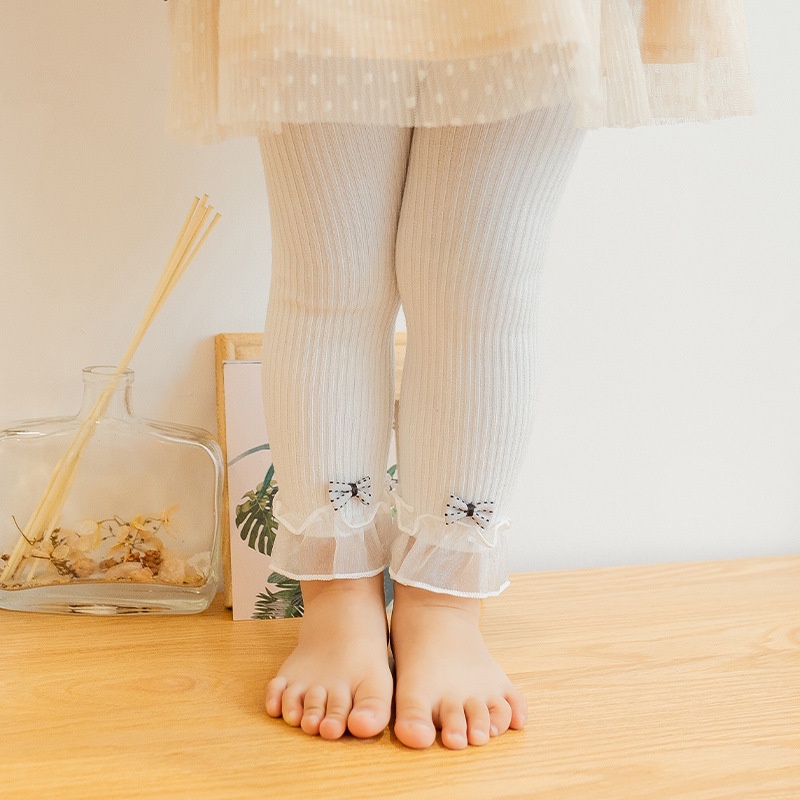 quần legging cho bé gái Họa Tiết Ren Với Nơ Trang Trí Dành Cho Trẻ Em
