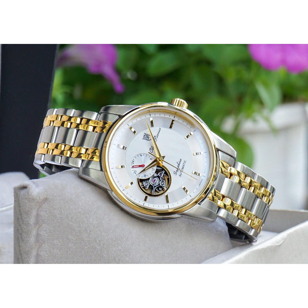 Đồng hồ nam dây kim loại mặt kính chống xước Automatic Olym Pianus OP990-163 OP990-163AMSK trắng