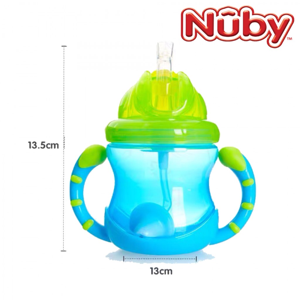 [HÀNG CHÍNH HÃNG] Bình uống nước có ống hút silicone Nuby 360 độ 240ml, có tay cầm cho bé chất liệu nhựa PP cao cấp