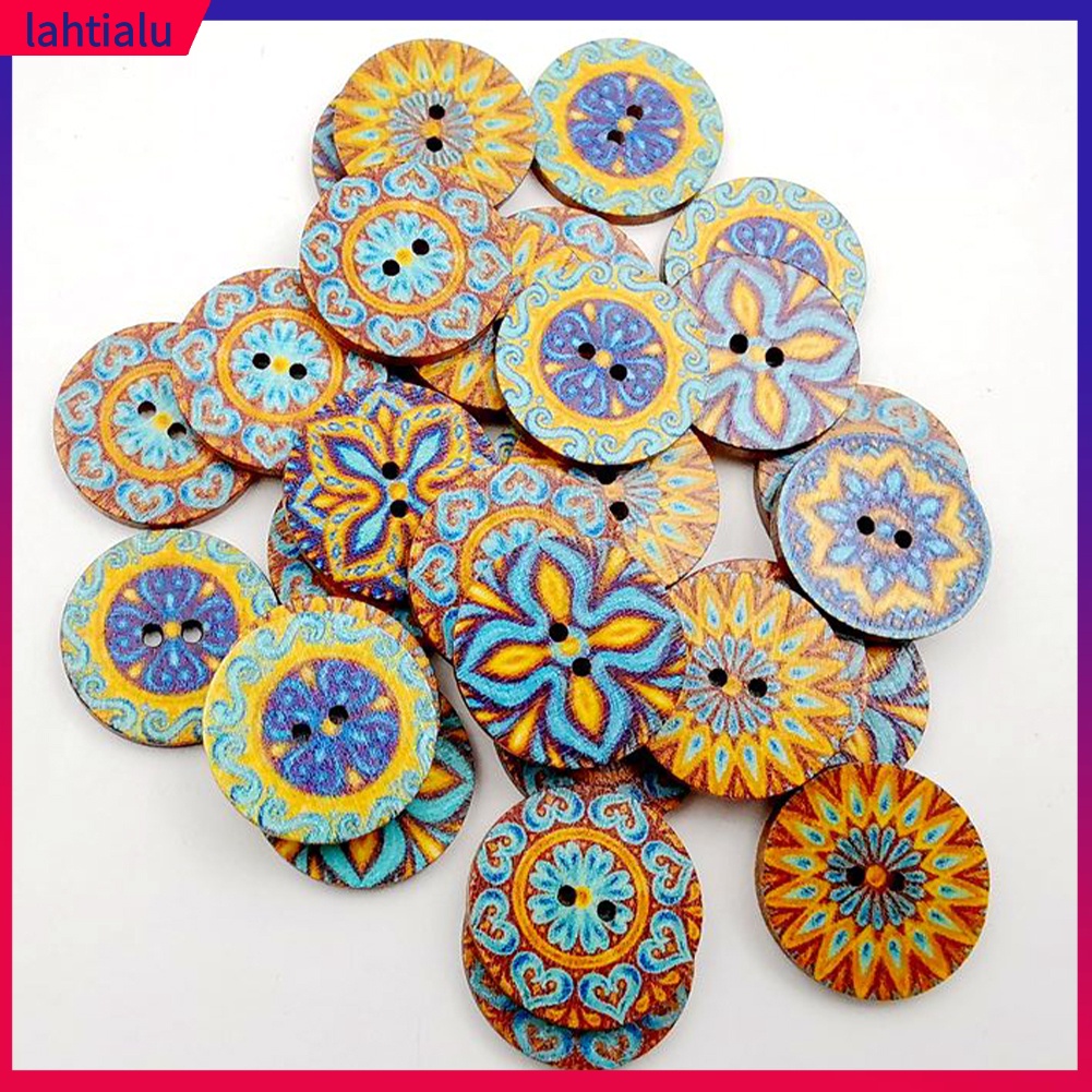Bộ 100 Cúc Áo Gỗ In Hình Hoa Tròn Cho Túi Xách/Quần Áo DIY