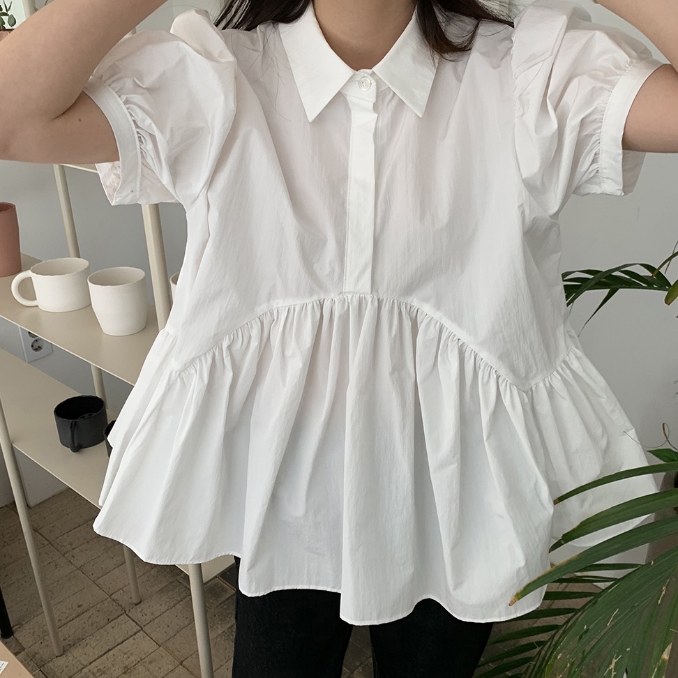 Đầm Sơ Mi Ngắn Tay Cổ Búp Bê Dáng Rộng Thiết Kế Mới Thời Trang Theo Phong Cách Hàn Quốc Cho Nữ