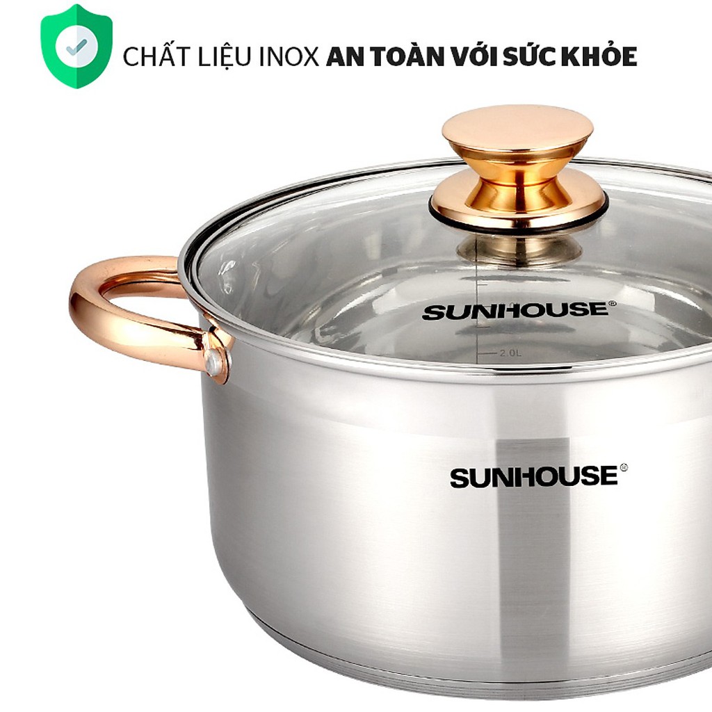 Bộ Nồi Inox 5 Đáy SUNHOUSE SH781 Đáy Từ, Dùng Cho Mọi Loại Bếp