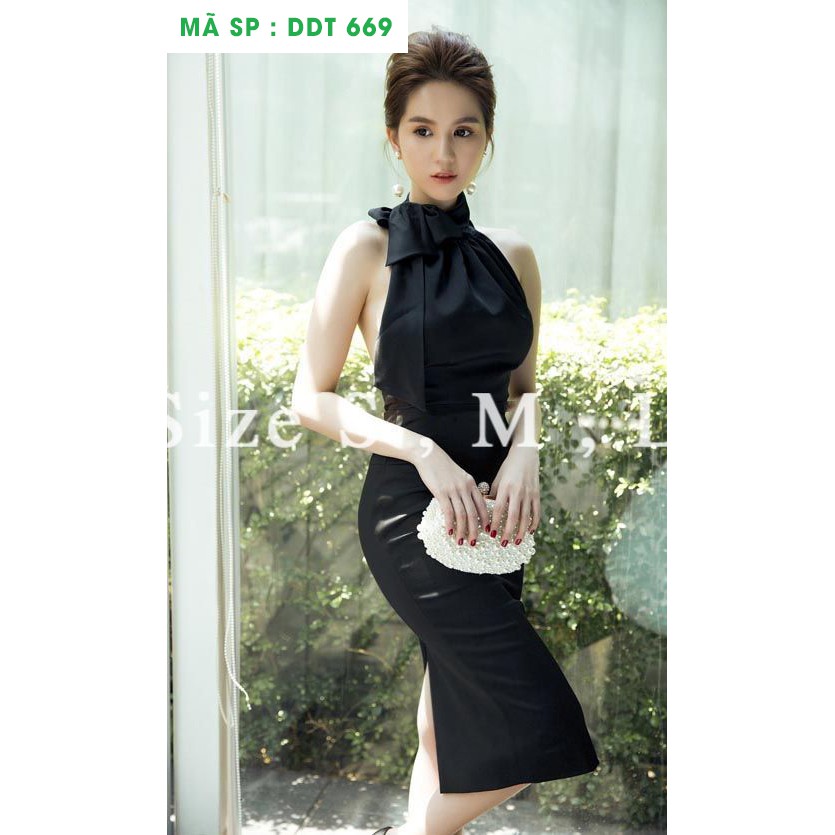 Đầm Ngọc Trinh ôm body dự tiệc cột nơ cổ hở lưng thoitranghd