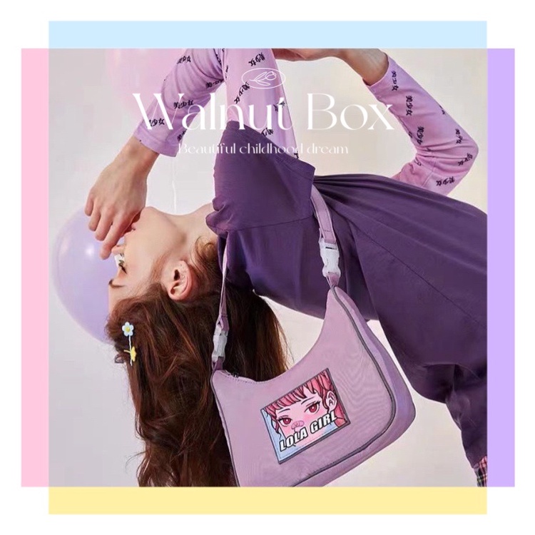 Túi đeo dưới cánh tay chất liệu nylon họa tiết thời trang 2021 đáng yêu cho nữ