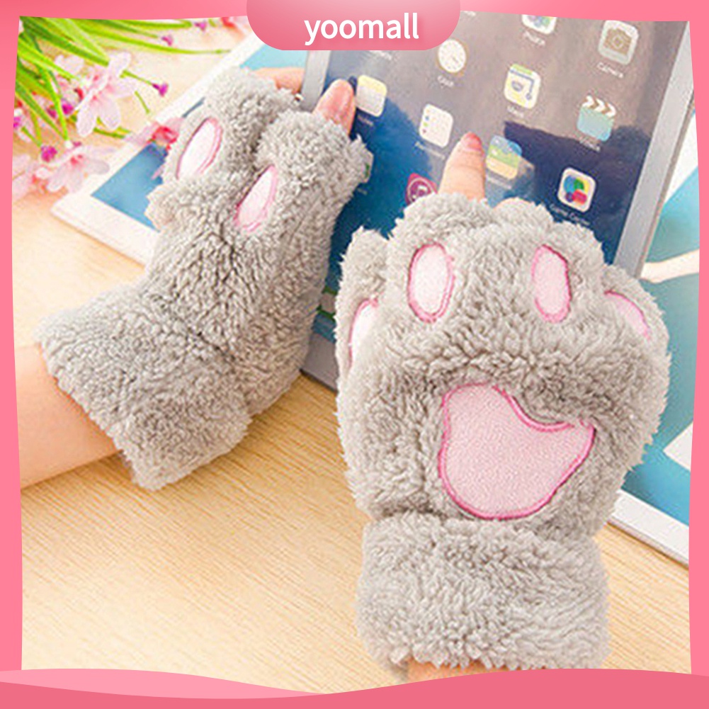 Yomall♡ Găng Tay Len Hở Ngón Hình Chân Gấu Dễ Thương Cho Bé
