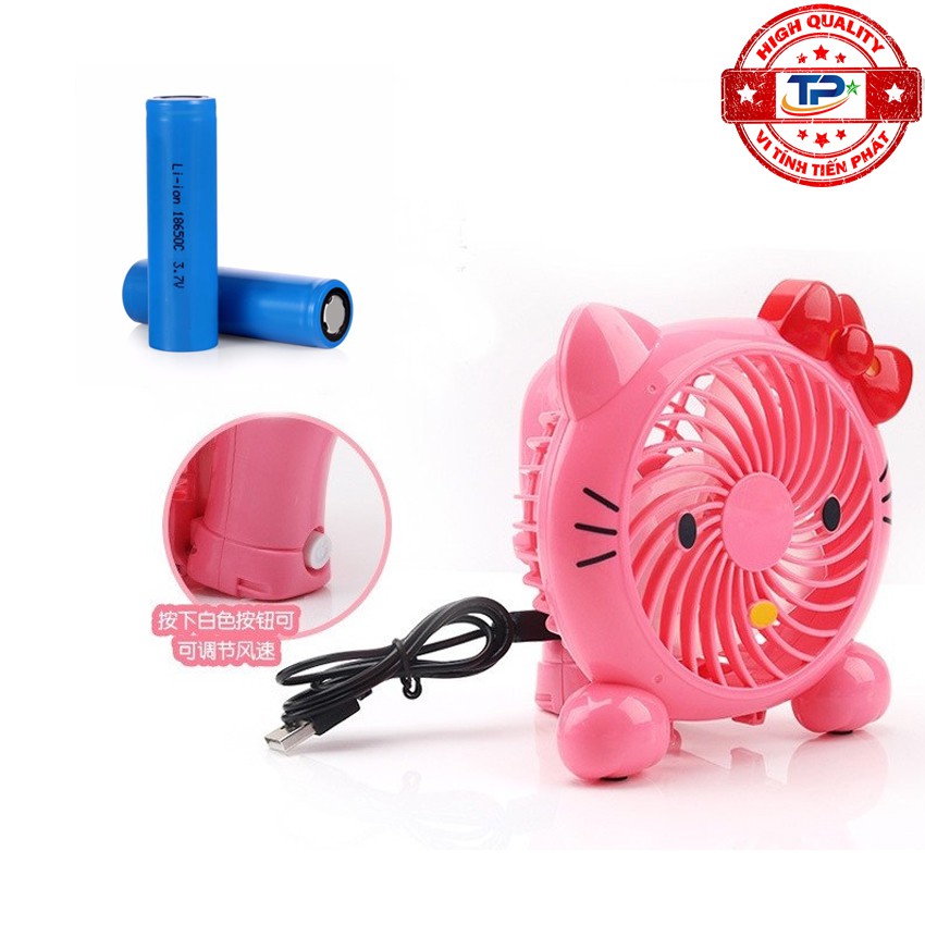 Quạt sạc tích điện mini cầm tay hình Hello Kitty thiết kế cute xinh xắn dễ thương gió mạnh chạy êm, gấp gọn để bàn