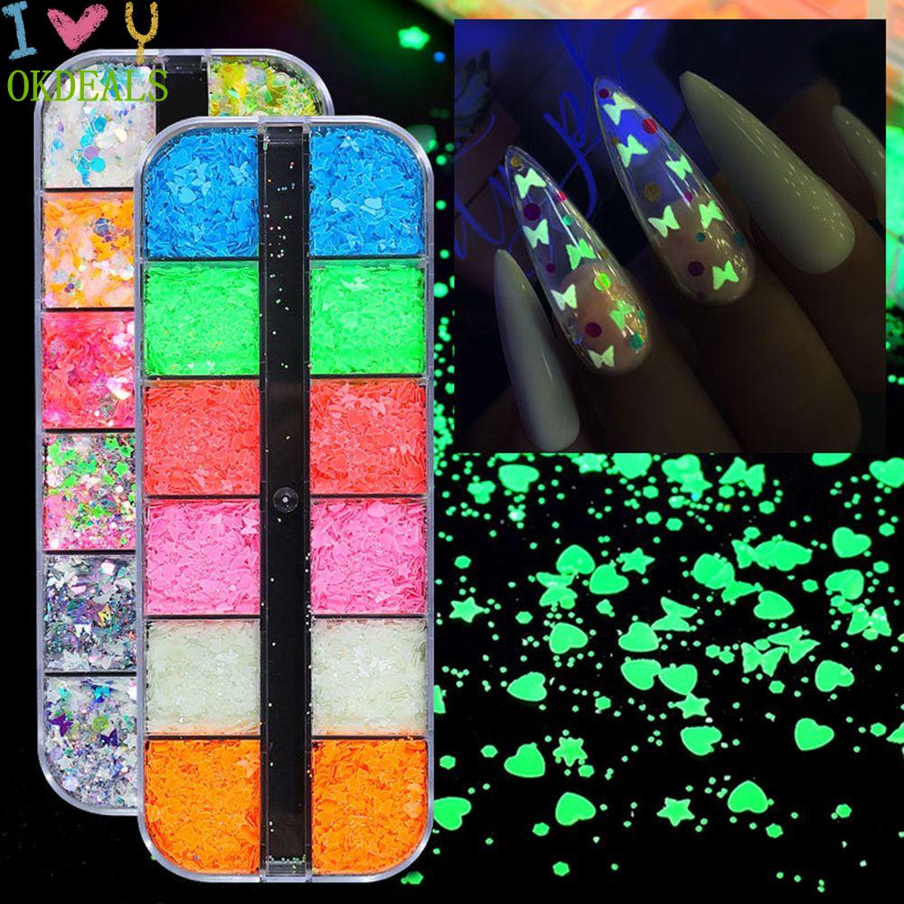 Kim Tuyến Dạ Quang Hình Bướm/Trái Tim/Ngôi Sao Trang Trí Móng Tay Nghệ Thuật DIY