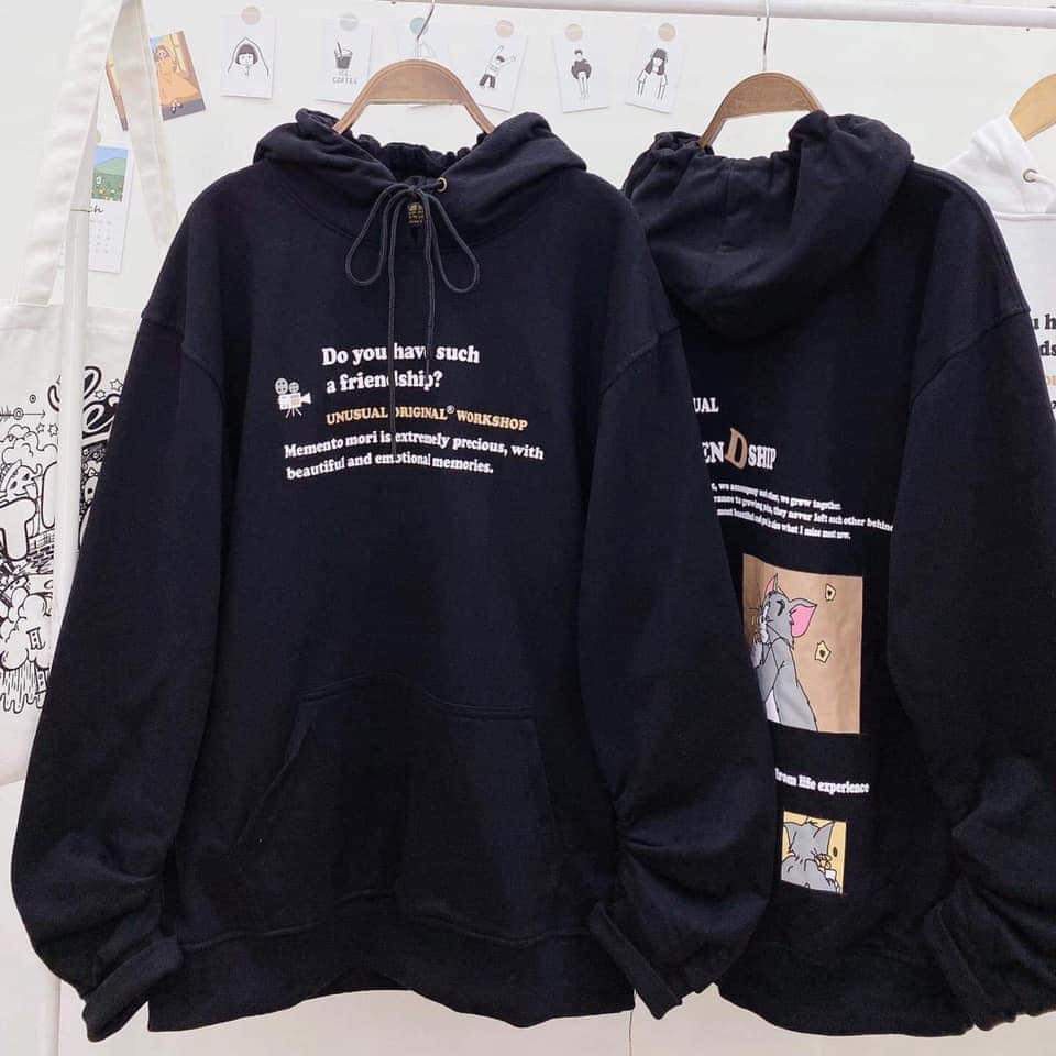 ÁO HOODIE MÈO VÀ CHUỘT TRONG PHIM HOẠT HÌNH TUỔI THƠ UNISEX (ĐEN, TRẮNG, XANH XÁM)