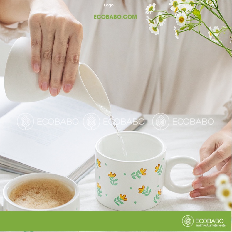 Cốc hoa dễ thương mùa hè quà tặng ly gốm sứ chất lượng cao cấp -Ecobabo