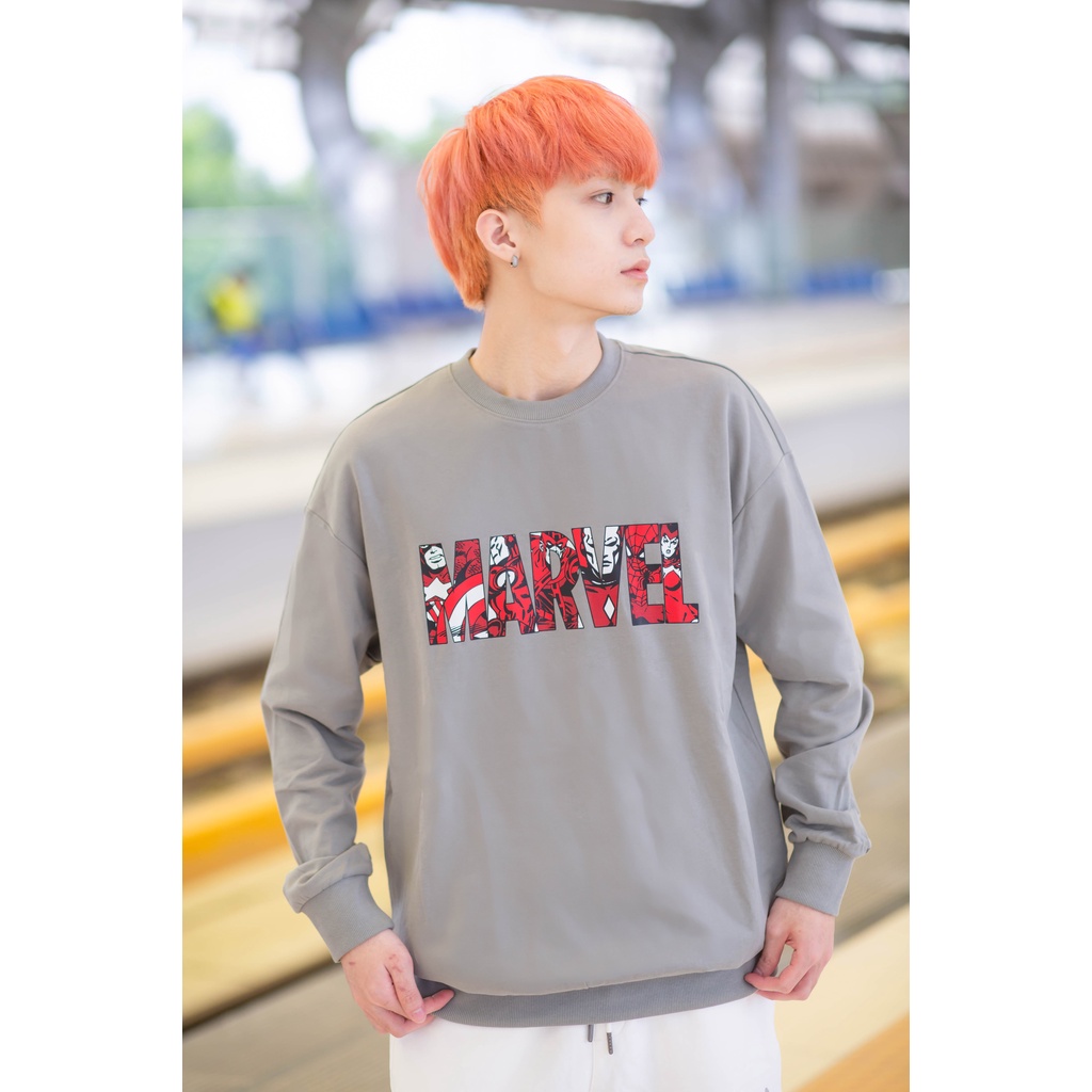 Áo Sweatshirt Nỉ Không Mũ Nam BOO Dáng Rộng In Graphic Marvel
