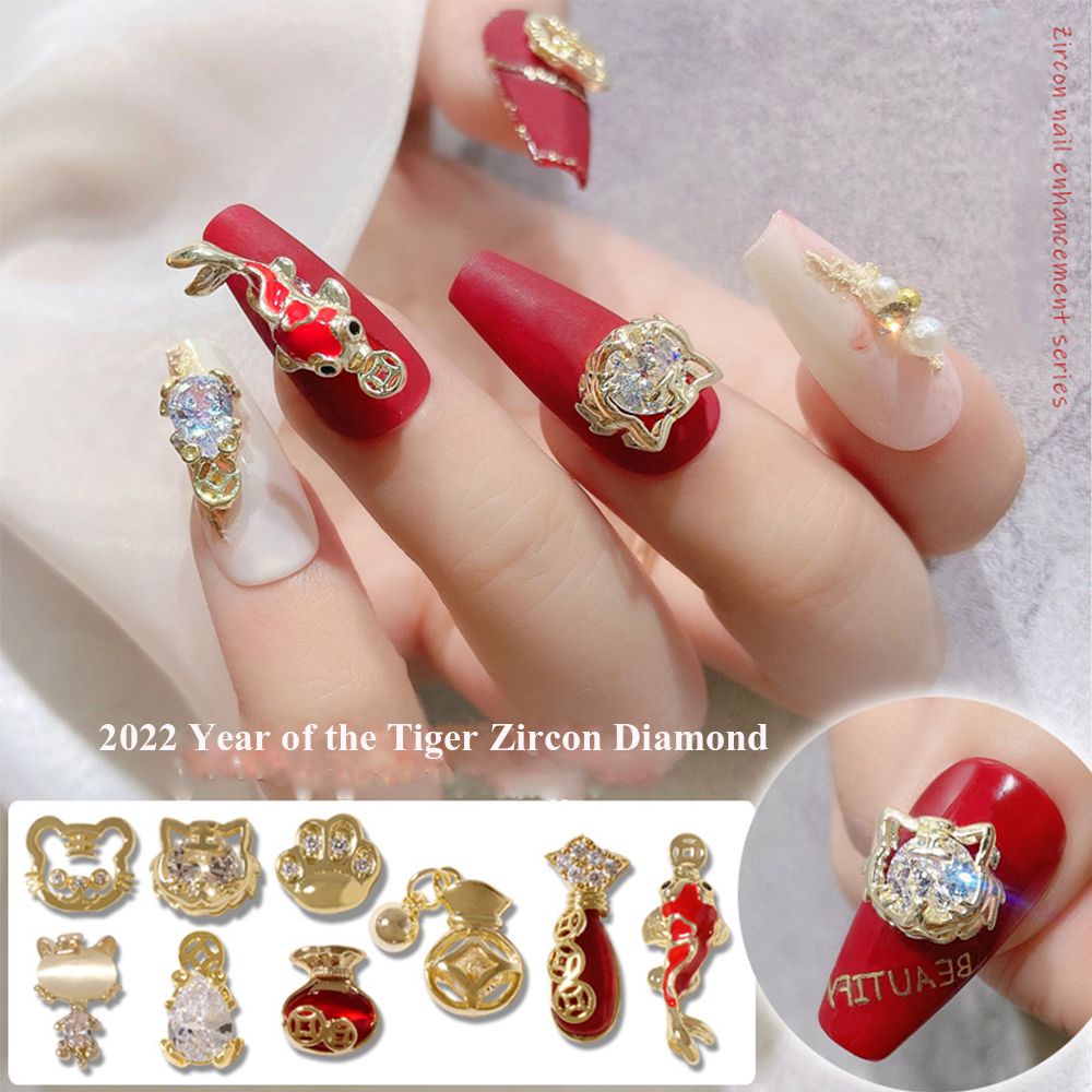 Phụ Kiện Trang Trí Móng Tay DIY Xinh Xắn|Phụ Kiện Trang Trí Móng Tay Hình Hổ May Mắn Đính Đá Zircon Sang Trọng